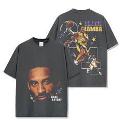Vintage Trend KOBE Printed Short Sleeve T-Shirt Vintage Loose Heavyweight Crew Neck Hooded Sweater Men