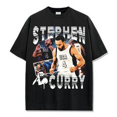 Vintage Curry CURRY Printed Short Sleeve T-Shirt Washed Long Sleeve Heavy Crew Neck Hooded Sweater Men's Trend