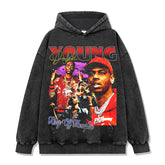 Hip Hop Young Thug Print Washed Crew Neck Long Sleeve Loose Hooded Sweater Men's Couple Shirt Tide