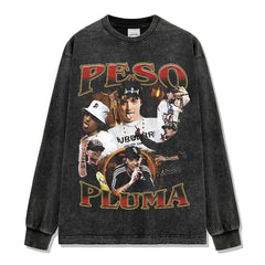 Vintage Pluma Printed Short Sleeve T-Shirt Washed Long Sleeve Loose Blockbuster Hooded Sweater Men