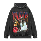 Vintage Hip Hop TRAVIS SCOTT Printed Short Sleeve T-Shirt Washed Long Sleeve Loose Hooded Sweater