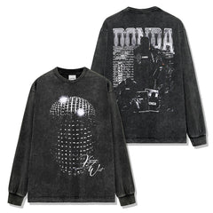 Hip Hop Kanye Kanye West Printed Washed Short Sleeve T-Shirt Crew Neck Loose Hooded Sweater Men