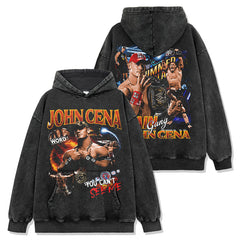 JOHN CENA John Cena print washed short-sleeved T-shirt round neck loose hooded sweater men