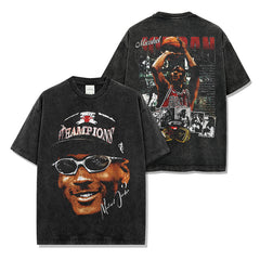 Vintage Trapeze Double-Sided Printed Washed Short Sleeve T-Shirt Crew Neck Heavy Loose Hooded Sweater