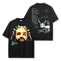 Hip Hop Drake DRAKE Printed Short Sleeve T-Shirt Washed Long Sleeve Loose Casual Hooded Sweater