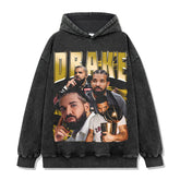 Hip Hop Drake Printed Short Sleeve T-Shirt Washed Long Sleeve Loose Heavy Hooded Sweater Men