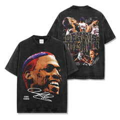 Vintage Big Bug Rodman Printed Short Sleeve T-Shirt Washed Long Sleeve Loose Hooded Sweater