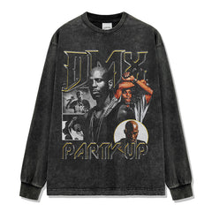 DMX Earl Simmons Printed Short Sleeve T-Shirt Washed Long Sleeve Loose Casual Hooded Sweater