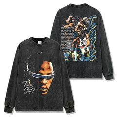 Hip Hop Travis Scott Printed TS Washed Short Sleeve T-Shirt Crew Neck Loose Hooded Sweater Men