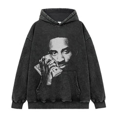 Vintage Celebrity KOBE Printed Short Sleeve T-Shirt Washed Long Sleeve Loose Casual Crew Neck Hooded Sweater