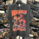 Vintage Ali Muhammad Ali Printed Short Sleeve T-Shirt Hiphop Heavy Washed Cotton T