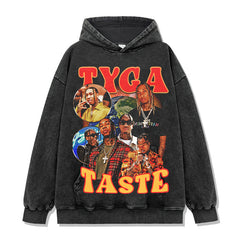 Hip Hop Michael Tyga Print Short Sleeve T-Shirt Washed Long Sleeve Loose Heavy Hooded Sweatshirt Men