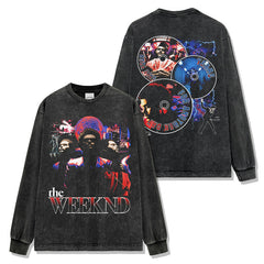 Hip Hop Potted Plant Brother The Weeknd Printed Washed Short Sleeve T-Shirt Casual Crew Neck Hooded Sweater