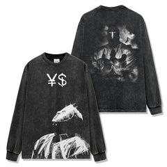 Hip Hop Kanye Kanye West Printed Short Sleeve T-Shirt Heavy Long Sleeve Crew Neck Hooded Sweater Men