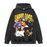 Snoop Dogg Printed Washed Short Sleeve T-Shirt Crew Neck Long Sleeve Hooded Sweater