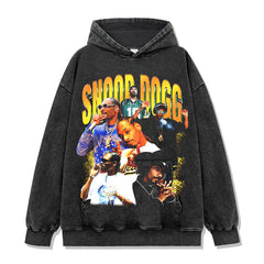 Snoop Dogg Printed Washed Short Sleeve T-Shirt Crew Neck Long Sleeve Hooded Sweater