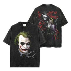 Vintage Clown JOKER Printed Washed Old Loose Short Sleeve T-Shirt Heavy Crew Neck Hooded Sweater