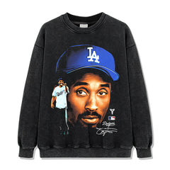 Vintage Tide KOBE Kobe Printed Short Sleeve T-Shirt Washed Old Long Sleeve Loose Hooded Sweater Men