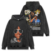Hip Hop Chief Keef Printed Washed Short Sleeve T-Shirt Crew Neck Heavy Loose Hooded Sweater Men