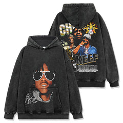 Hip Hop Chief Keef Printed Washed Short Sleeve T-Shirt Crew Neck Heavy Loose Hooded Sweater Men