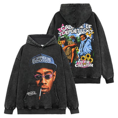 Vintage Tyler the Creator Printed Short Sleeve T-Shirt Washed Long Sleeve Crew Neck Casual Hooded Sweater