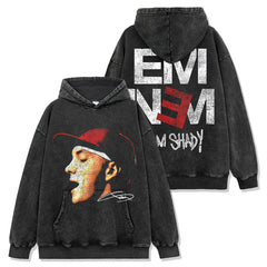 Eminem Eminem Print Wash Short Sleeve T-Shirt Casual Crew Neck Loose Hooded Sweatshirt Men