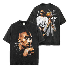 Vintage KOBE Kobe Double Sided Printed Short Sleeve T-Shirt Washed Long Sleeve Loose Hooded Sweater