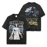 Vintage Ronaldo Printed Short Sleeve T-Shirt Vintage Loose Heavy Crew Neck Hooded Sweater