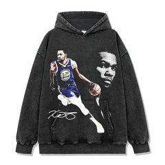 Kevin Durant Printed Short Sleeve T-Shirt Washed Long Sleeve Loose Hooded Sweater Men