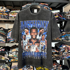 Vintage Anthony Printed Short Sleeve T-Shirt Vintage Washed Loose Heavyweight Crew Neck T