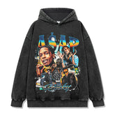Hip Hop A $AP Rocky Printed Short Sleeve T-Shirt Washed Long Sleeve Loose Blockbuster Hooded Sweater Men