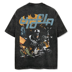 Hip Hop Rap Travis Scott Double Sided Printed Short Sleeve T-Shirt Washed High Street Heavy Cotton T