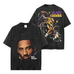 Vintage Trend KOBE Printed Short Sleeve T-Shirt Vintage Loose Heavyweight Crew Neck Hooded Sweater Men