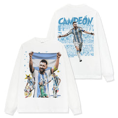 Leo Messi Printed Short Sleeve T-Shirt Long Sleeve Crew Neck Washed Hooded Sweater Men