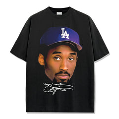 Vintage trend kobe print short-sleeved t-shirt washed long-sleeved heavy round neck hooded sweater men's trend