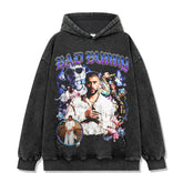 Hip Hop Bad Bunny Printed Short Sleeve T-Shirt Washed Long Sleeve Crew Neck Loose Hooded Sweater Men