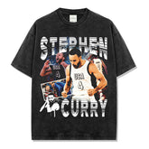 Vintage Curry CURRY Printed Short Sleeve T-Shirt Washed Long Sleeve Heavy Crew Neck Hooded Sweater Men's Trend