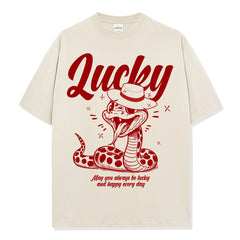Retro Snake Year Good Luck Printed Short Sleeve T-Shirt Crew Neck Long Sleeve Loose Casual Heavy Hooded Sweater