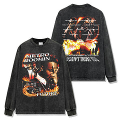 Hip Hop Boomin & Future Printed Washed Short Sleeve T-Shirt Casual Crew Neck Hooded Sweater