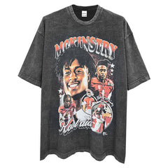 Vintage McKinstry Printed Short Sleeve T-Shirt Washed Heavy Cotton Top Tide T