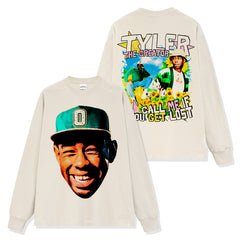 Hip Hop Tyler the Creator Printed Short Sleeve T-Shirt Long Sleeve Crew Neck Washed Hooded Sweater