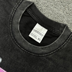 Crew neck Kobe printed short-sleeved T-shirt retro high street washed loose heavy cotton small neckline trendy t