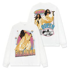Hip Hop Rihanna Printed Short Sleeve T-Shirt Long Sleeve Loose Crew Neck Washed Hooded Sweater