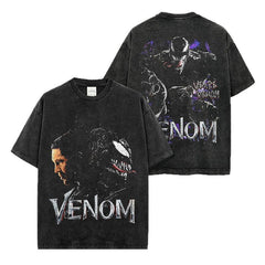Vintage VENOM Venom Printed Short Sleeve T-Shirt Washed Long Sleeve Loose Hooded Sweater Men's Trend