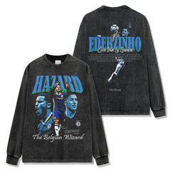 Azar Eden Hazard Printed Short Sleeve T-Shirt Washed Long Sleeve Loose Hooded Sweater