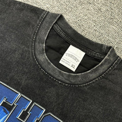 Vintage Anthony Printed Short Sleeve T-Shirt Vintage Washed Loose Heavyweight Crew Neck T