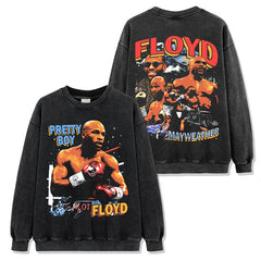 Floyd Mayweather Jr Printed Washed Short Sleeve T-Shirt Crew Neck Hooded Sweater