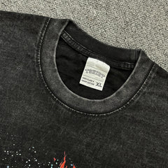 Vintage Chris Brown Printed Short Sleeve T-Shirt Washed Loose Heavy Cotton Small Neckline Tide T