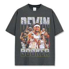 Vintage Booker Printed Short Sleeve T-Shirt Washed Casual Long Sleeve Crew Neck Hooded Sweater Men