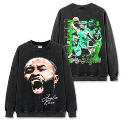 Vintage Jaylen Brown Double-Sided Printed Short Sleeve T-Shirt Washed Long Sleeve Loose Hooded Sweater
